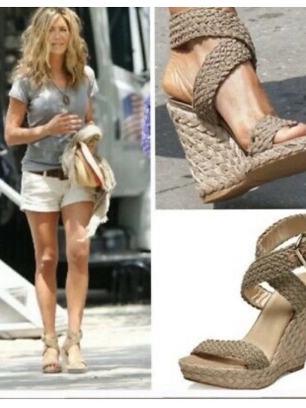Stuart Weitzman Beige Braided Espadrille Wedge Sandals - Picture 2 of 8